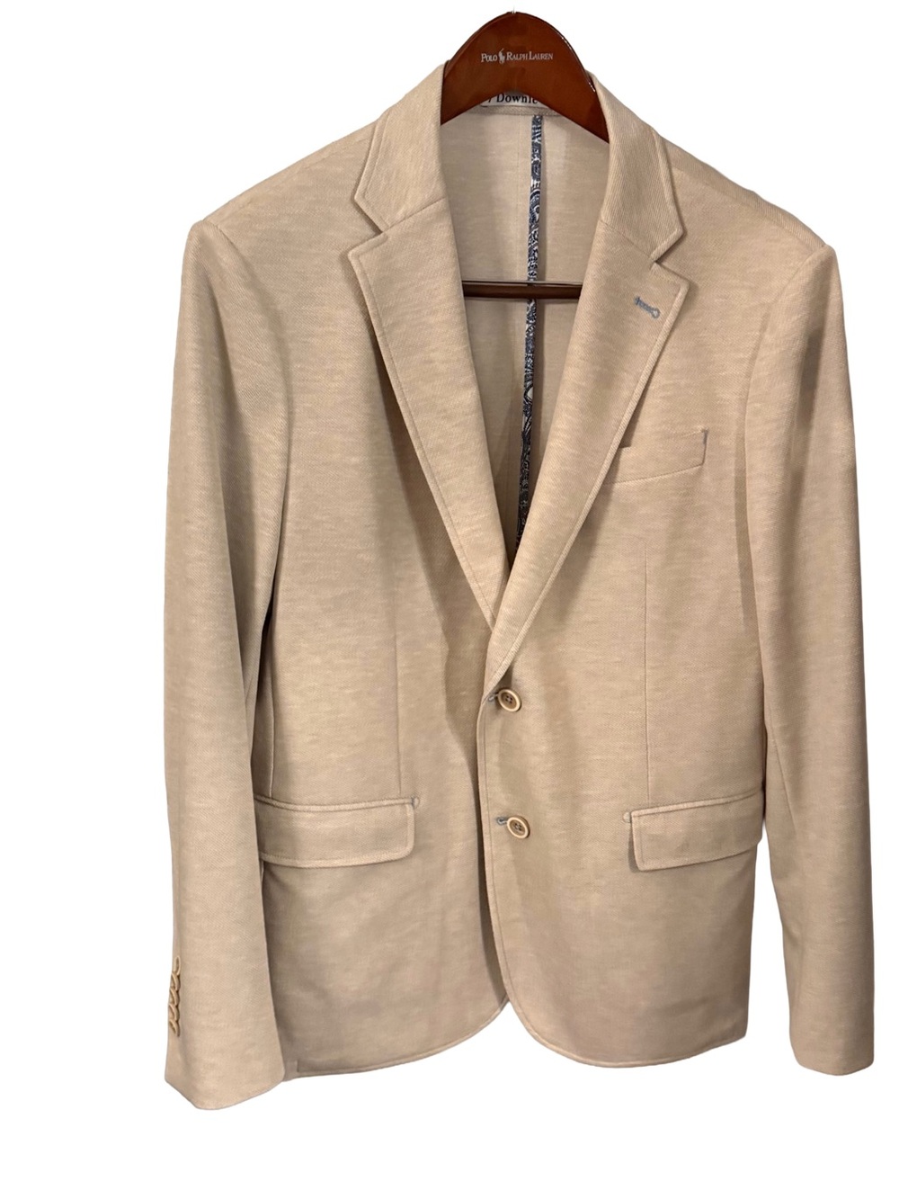 7 Downie St. Men’s Blazer Tan Blue Stitching Accents Casual Knit Sz 42R NWOT